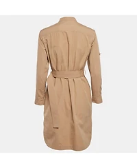 Pre-Owned Burberry Women's Brown Cotton Label Detail Button Front Belted Short Dress