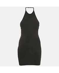 Pre-Owned Balmain Women's Black Knit Lace-Up Detail Halter Neck Mini Dress