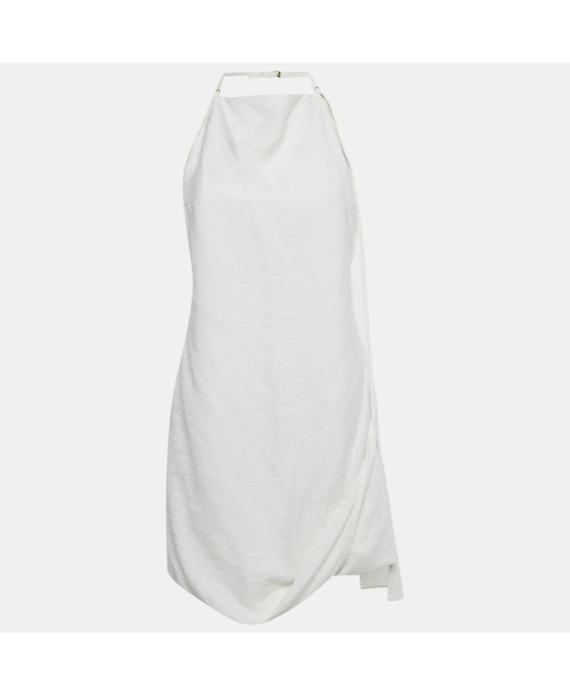 Pre-Owned Jacquemus Women's White Crepe Figuerolles Draped Halter Neck Mini Dress