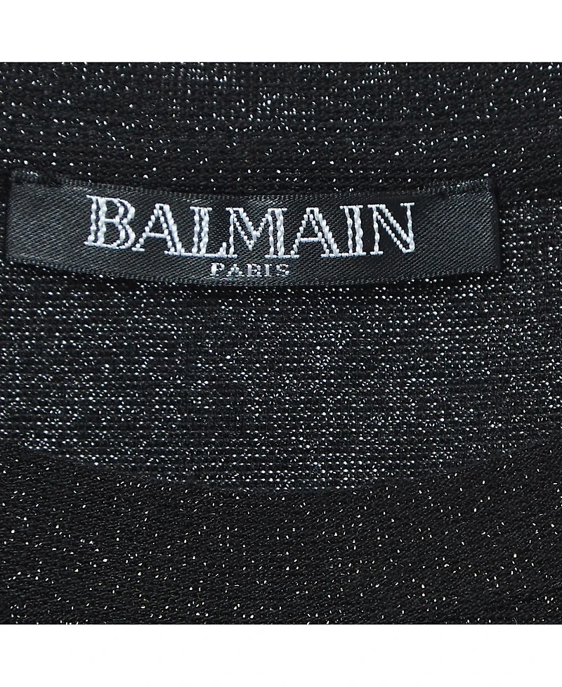 Pre-Owned Balmain Women's Black Glitter Jersey Crystal Embellished Logo T-Shirt