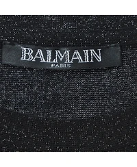 Pre-Owned Balmain Women's Black Glitter Jersey Crystal Embellished Logo T-Shirt
