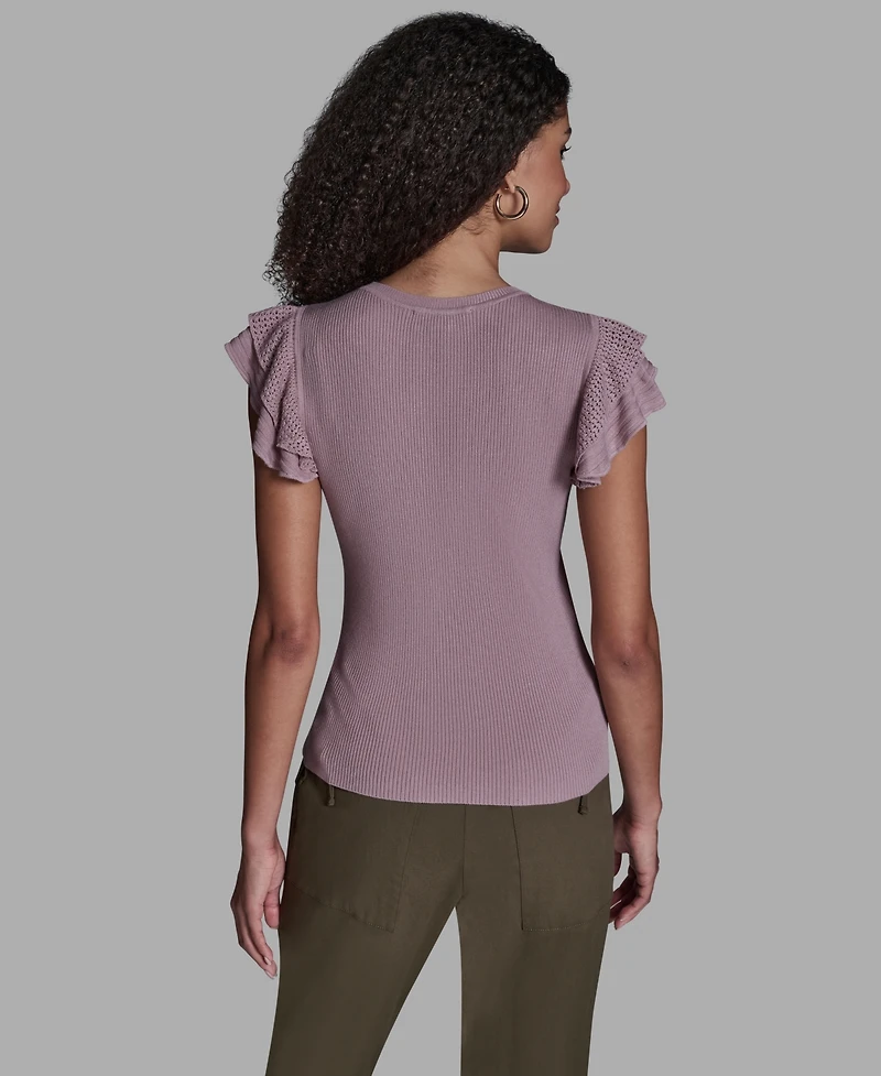 Bcbg Women's Crewneck Ruffle Sleeve Sweater Top