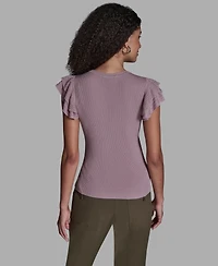 Bcbg Women's Crewneck Ruffle Sleeve Sweater Top