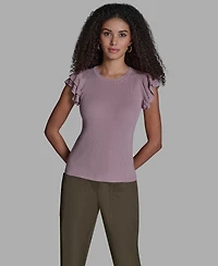 Bcbg Women's Crewneck Ruffle Sleeve Sweater Top