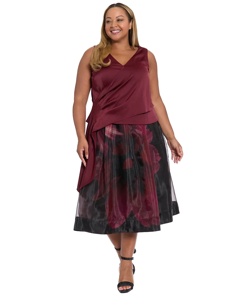Muse Plus Pleated Organza Midi Skirt