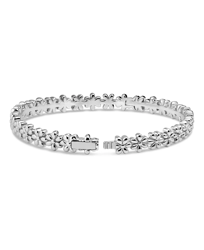 Devata Daisy Flower Eternity Bangle Bracelet in Rhodium Plated Sterling , Size .