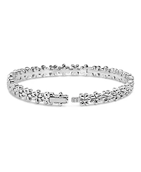 Devata Daisy Flower Eternity Bangle Bracelet in Rhodium Plated Sterling , Size .