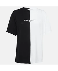 Pre-Owned Stella Mccartney Women's Black /white Logo Print Jersey Cotton T-Shirt
