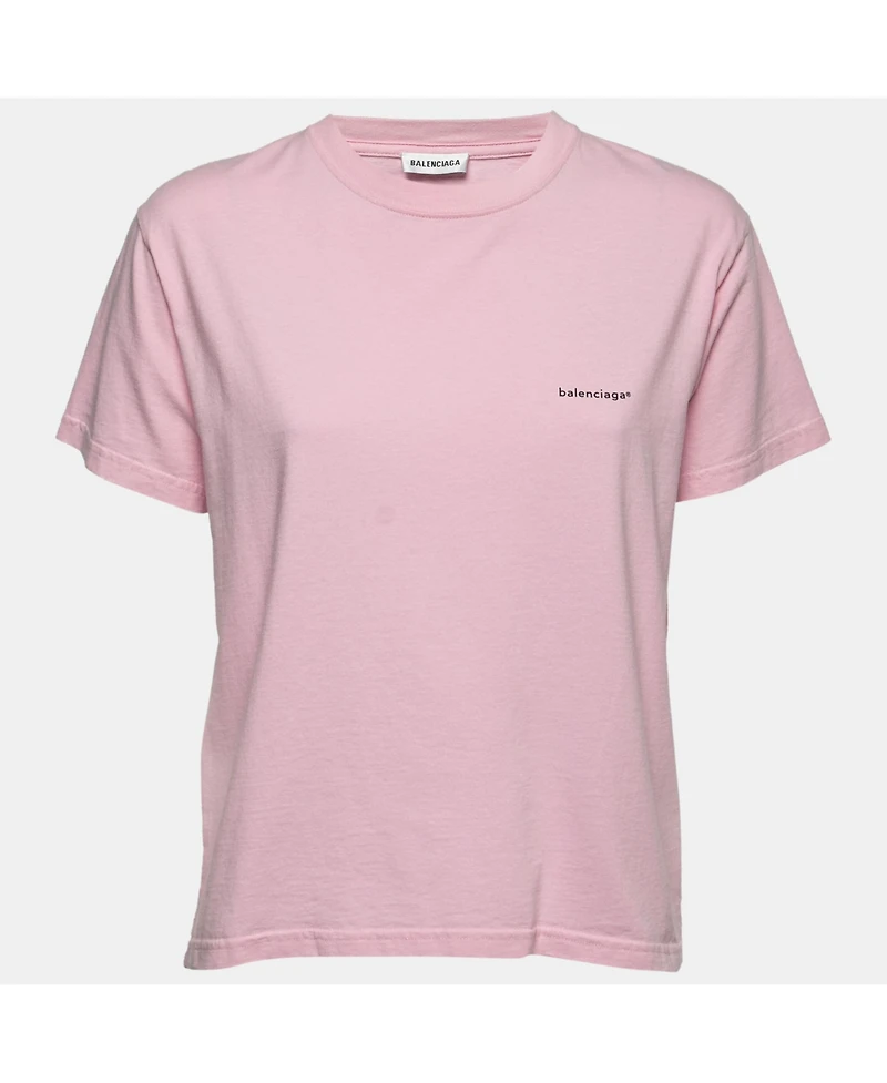 Pre-Owned Balenciaga Women's Pink Cotton Logo T-Shirt