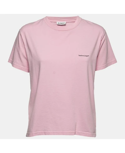 Pre-Owned Balenciaga Women's Pink Cotton Logo T-Shirt