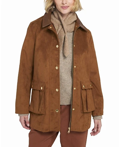 Elle Collection Women's Faux Suede Barn Jacket Utility Coat