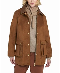 Elle Collection Women's Faux Suede Barn Jacket Utility Coat