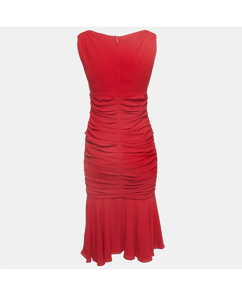 Pre-Owned Dolce & Gabbana Women's Red Silk Draped Sleeveless Midi Dress