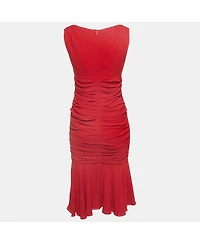 Pre-Owned Dolce & Gabbana Women's Red Silk Draped Sleeveless Midi Dress