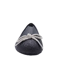 Bebe Girls' 1-13 Rhinestone Bow Glitter Ballet Flats