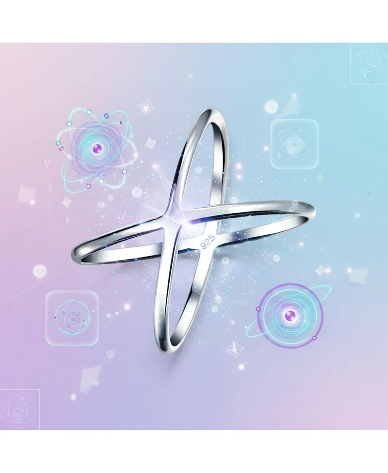 Bling Jewelry Delicate Thin Open Geometric Atomic X Criss Cross Silver Ring Sterling