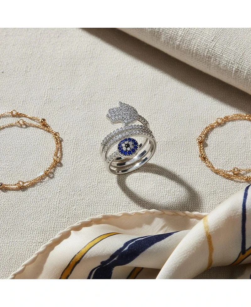 Bling Jewelry Amulet Talisman Blue Cz Cocktail Statement Ring with Hamsa Evil Eye Design