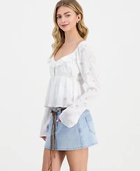 Madden Girl Juniors' Denim Belted Mini Skirt