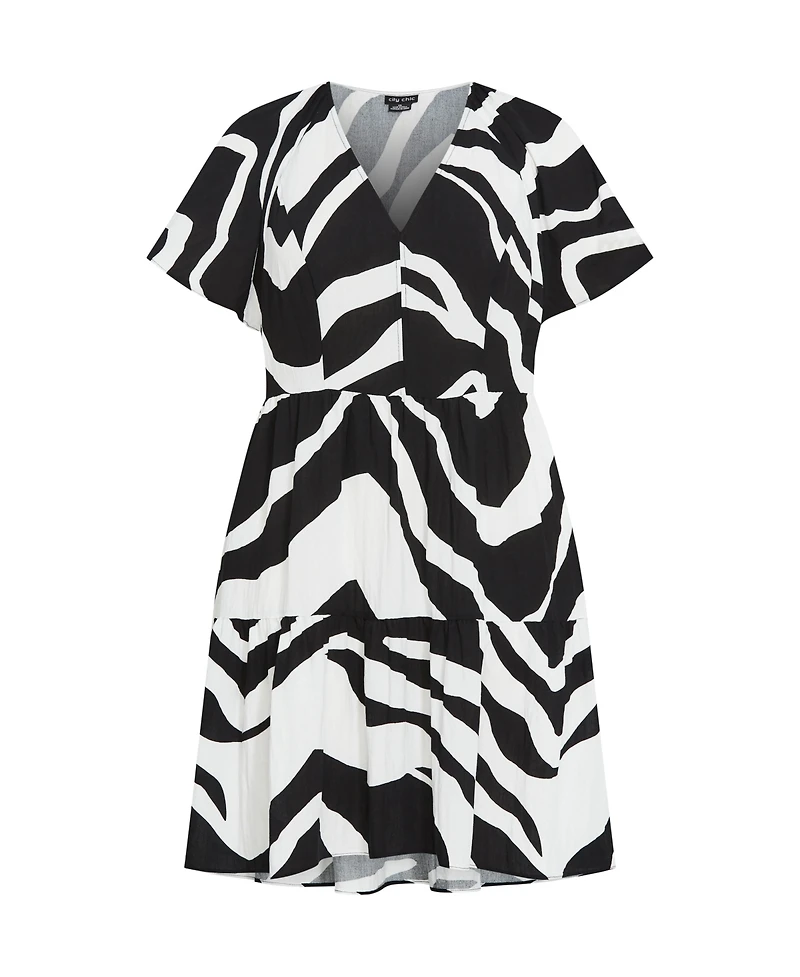 City Chic Plus Frill Mini Print Dress