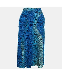 Pre-Owned Stella Mccartney Women's Blue Printed Crepe De Chine Midi Skirt