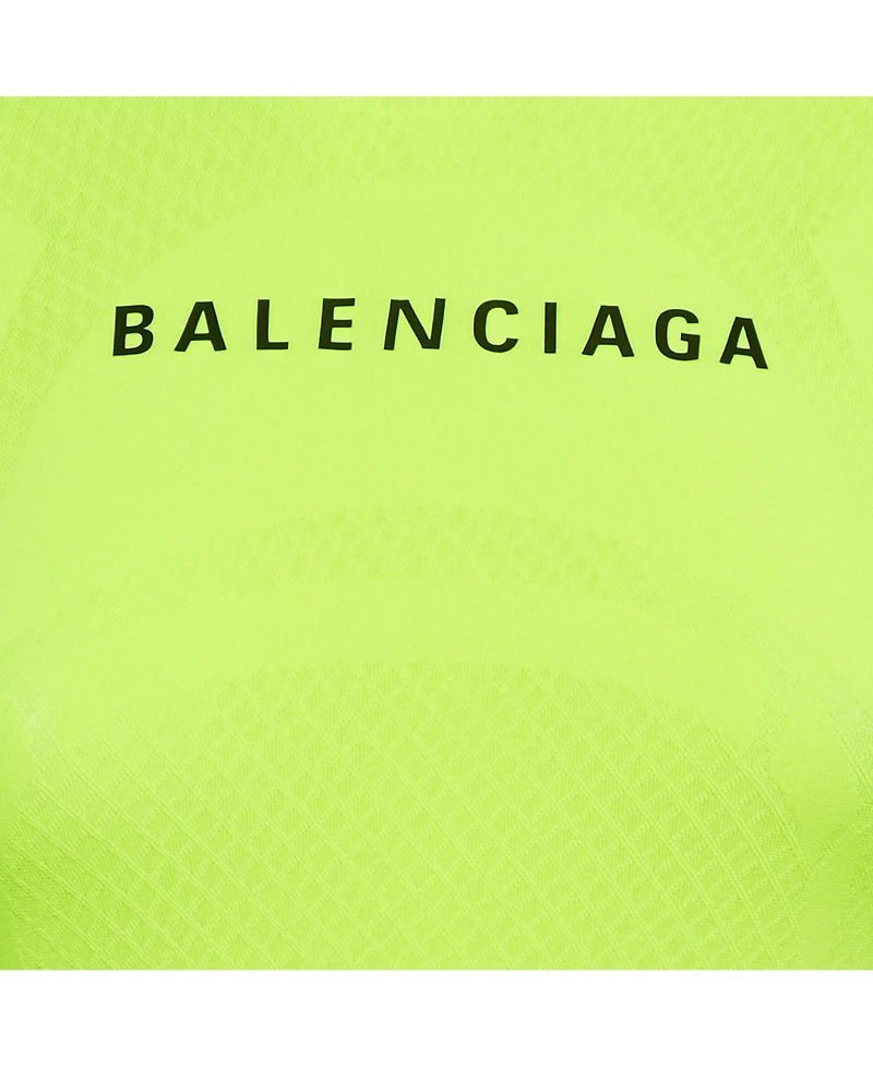 Pre-Owned Balenciaga Women's Acid Green Logo Print Mesh Jersey Fitted Top