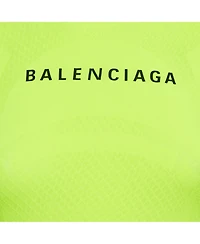 Pre-Owned Balenciaga Women's Acid Green Logo Print Mesh Jersey Fitted Top