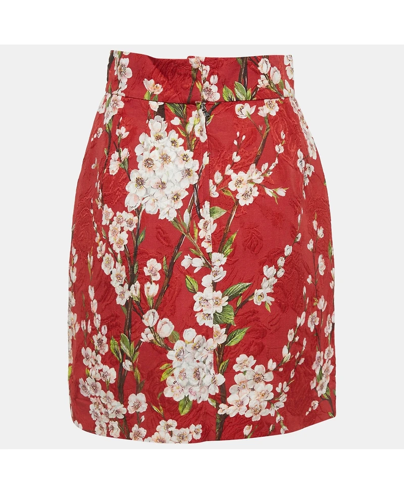 Pre-Owned Dolce & Gabbana Women's Red Floral Print Cotton Silk Mini Skirt