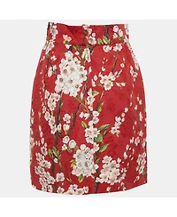 Pre-Owned Dolce & Gabbana Women's Red Floral Print Cotton Silk Mini Skirt