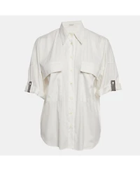 Pre-Owned Brunello Cucinelli Women's Cotton Blend Embellished Trim Short Sleeve Shirt