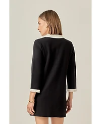English Factory Women's Collar-Detail Combo Knit Mini Dress