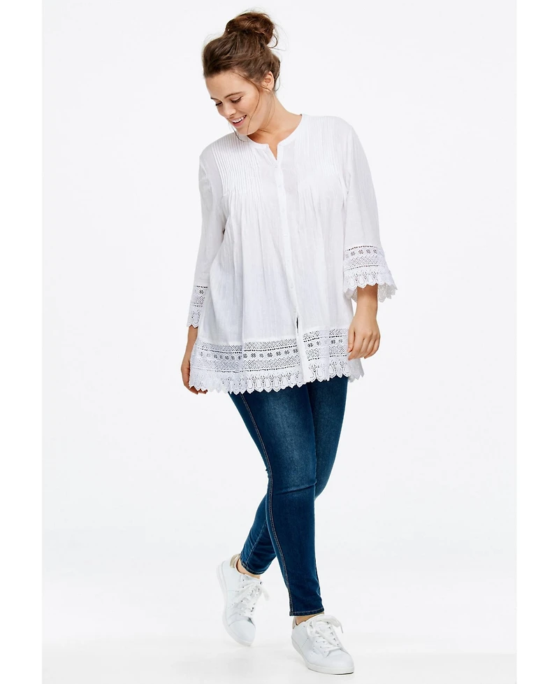 ellos Women's Crochet Trim Blouse