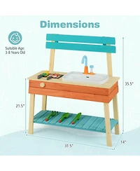 Costway Play Kitchen for Kids Wooden Toy Kitchen Playset with Wood Skewers Grill Rack