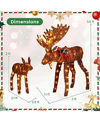 2 Pcs Lighted Moose Family Light-up Xmas Deer Decorations with 170 Led Lights