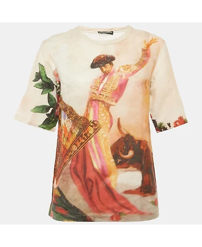 Pre-Owned Dolce & Gabbana Women's Bull Rider Print Cotton Blend Top