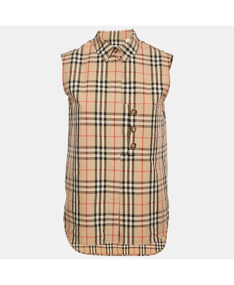 Pre-Owned Burberry Women's Beige Beige Checks Cotton Sleeveless Shirt