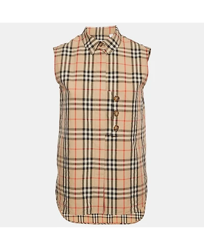 Pre-Owned Burberry Women's Beige Beige Checks Cotton Sleeveless Shirt