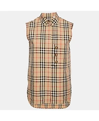 Pre-Owned Burberry Women's Beige Beige Checks Cotton Sleeveless Shirt