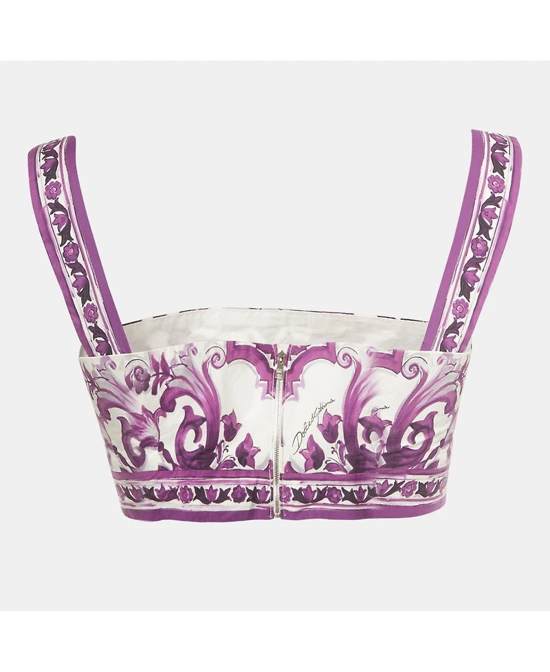 Pre-Owned Dolce & Gabbana Women's Majolica Print Cotton Crop Top