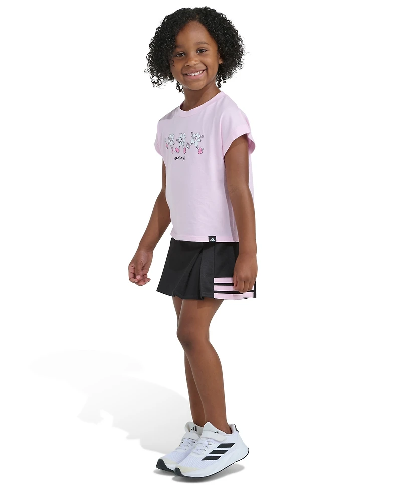 adidas Girls' 2T-6X Crewneck T-Shirt and Pleated Skort, 2-Piece Set