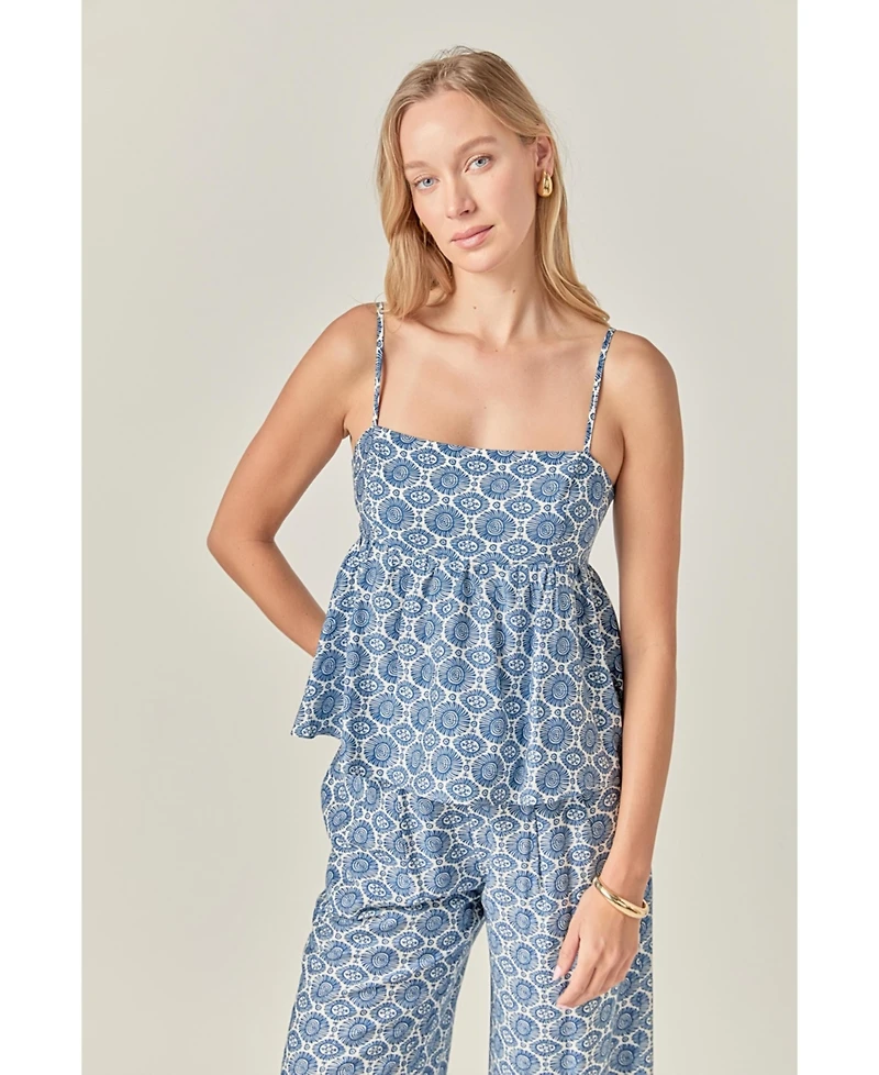 English Factory Women's Printed Babydoll Top