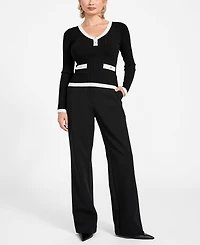 Guess Women's Laurel Ribbed Knit V-Neck Sweater