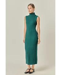 English Factory Women's Cable Knit Mock Neck Midi Dress