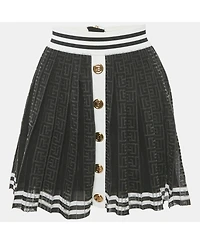 Pre-Owned Balmain Women's Black Monogram Mesh Pleated Mini Skirt