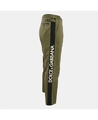 Pre-Owned Dolce & Gabbana Men's Green Gabardine Logo Embossed Trim Detail Pants