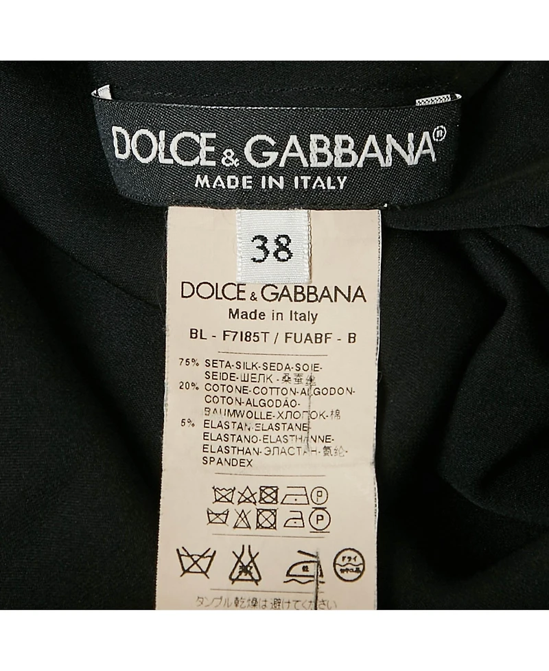 Pre-Owned Dolce & Gabbana Women's Black Lace Trim Stretch Silk Long Sleeve Top