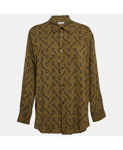 Pre-Owned Balenciaga Women's Green Geometric Print Crepe Loose Fit Shirt