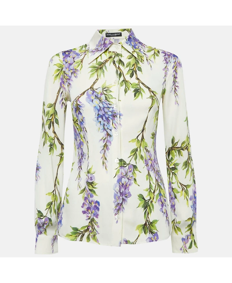 Pre-Owned Dolce & Gabbana Women's Floral Print Silk Long Sleeve Shirt