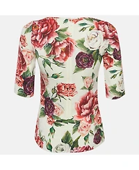 Pre-Owned Dolce & Gabbana Women's White Floral Printed Silk Satin Top