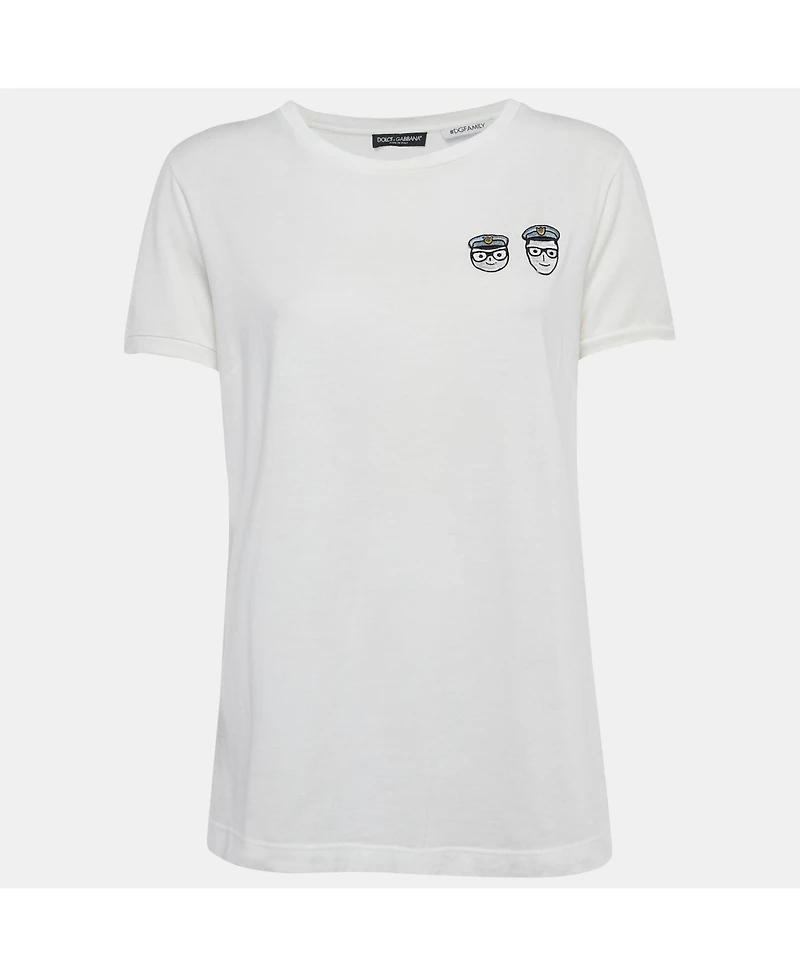 Pre-Owned Dolce & Gabbana Women's White Applique Cotton T-Shirt