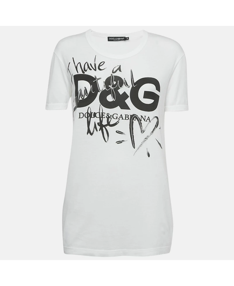 Pre-Owned Dolce & Gabbana Women's I Have A Beautiful Life Print Cotton T-Shirt